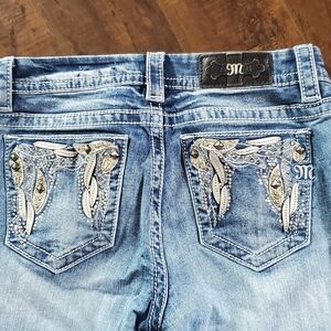 Miss Me Mid Rise Easy Skinny Embellished Blue Jeans with Silver Accents Size 27